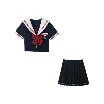 KAZAN Uniform Women's White Collar Red Two Book Navy Blue Sailor Suit Set