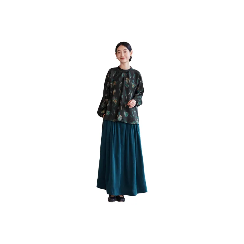 JIXIANGYUER Casual Long Skirt Women's Frost Grass Green-0