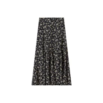 SENTUBILA Casual Long Skirts Women's Black Background Multicolor
