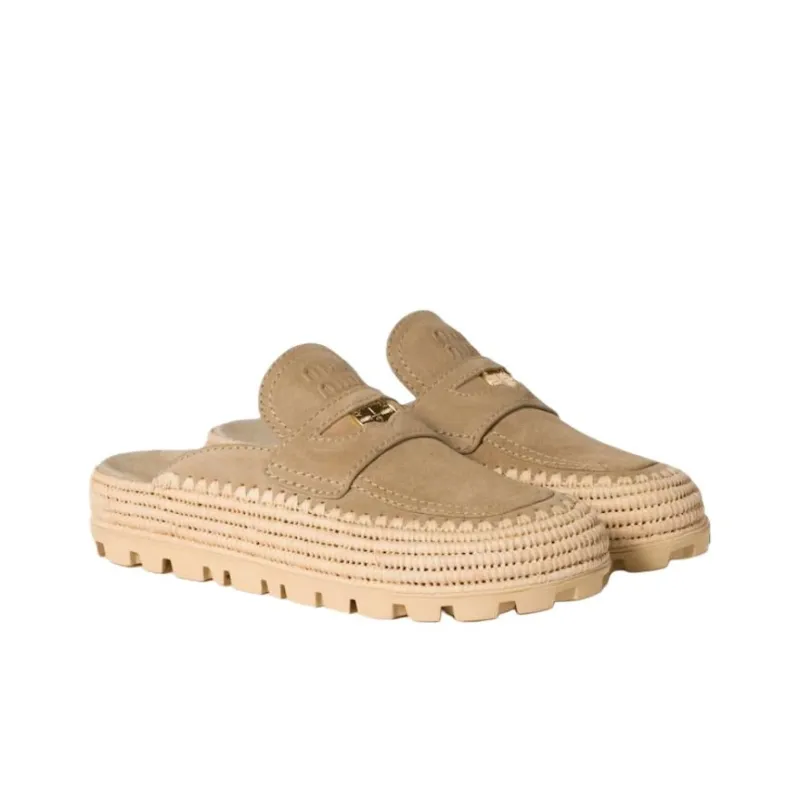 MIU MIU Slip Resistant Closed Toe Slippers Women's Beige-2
