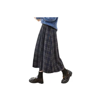Cypress House Casual Long Skirt Women's Navy Blue Plaid