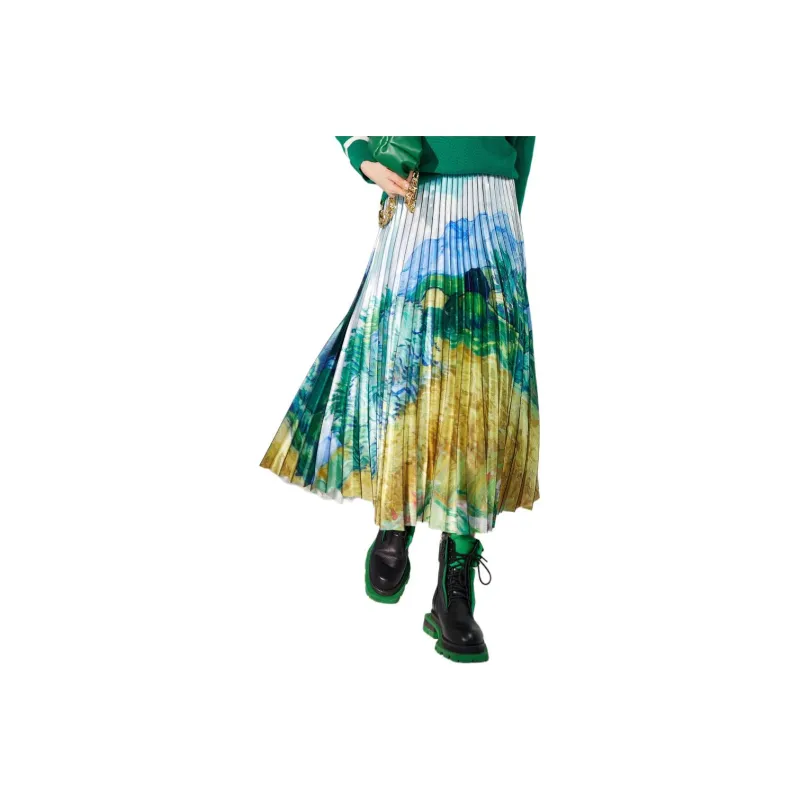 BBLLUUEE Casual Long Skirt Women's Turquoise Green-0