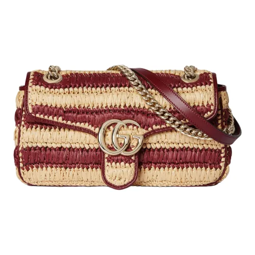 GUCCI GG Marmont Viscose Shoulder Bag Medium Size Women's Red & Beige