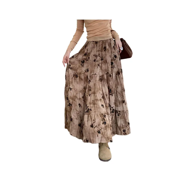Wbwq Casual Long Skirt Women's Purple Floral-8
