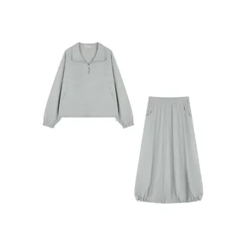 Mo Han Yi Mei Skirt Set Women's Gray Pea Green