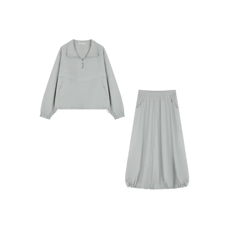 Mo Han Yi Mei Skirt Set Women's Gray Pea Green-0