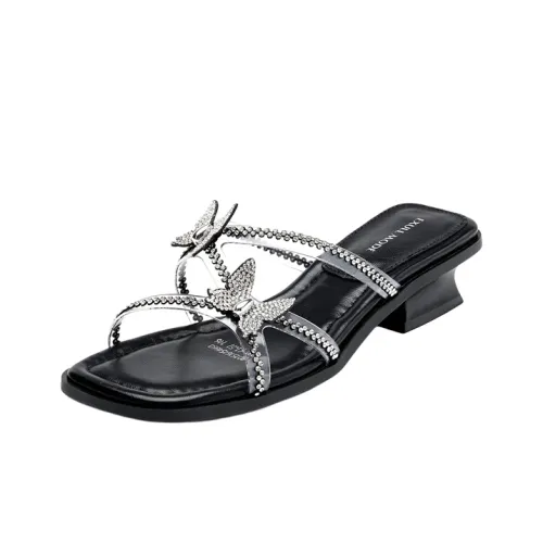 EXULL Q Rhinestone Slip Resistant Slide Slippers Women's Black