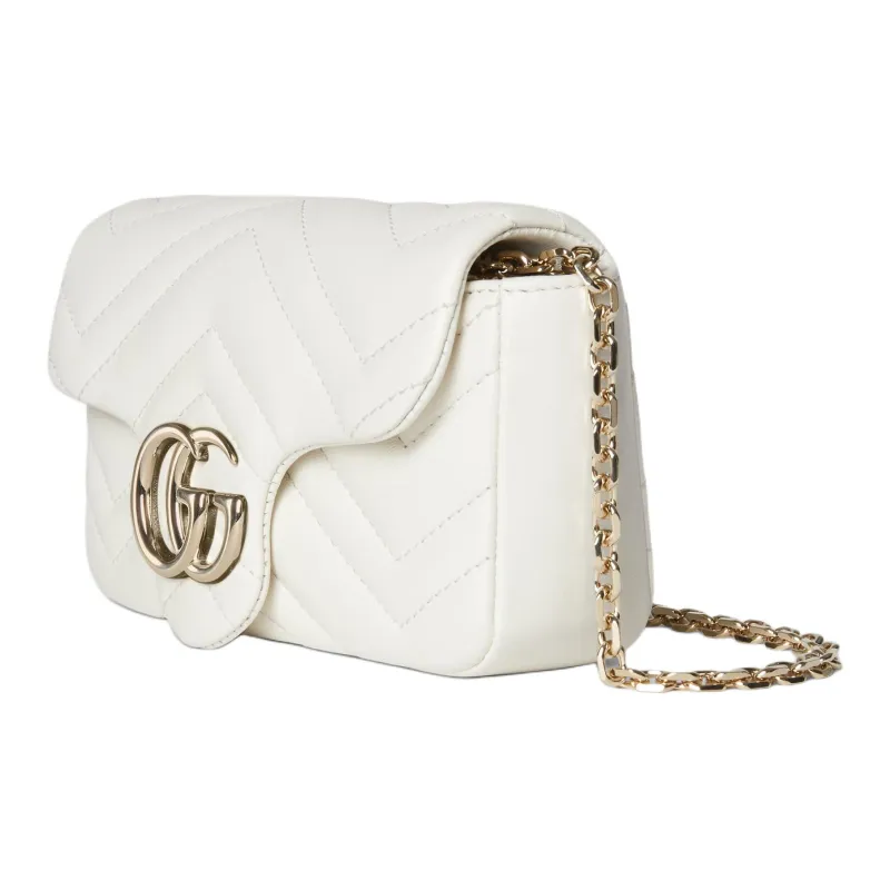 GUCCI GG Marmont Lambskin Shoulder Bag Mini Women's White-1