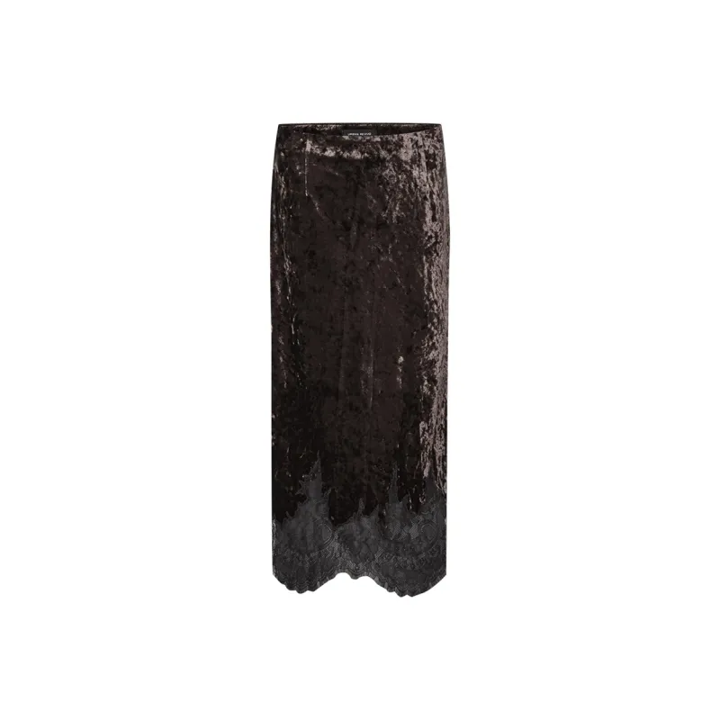 URBAN REVIVO Casual Long Skirt Women's Dark Coffee Brown-0