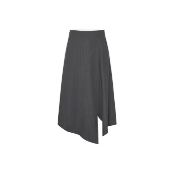 MOCO Casual Long Skirt Women's Gray White Stripes