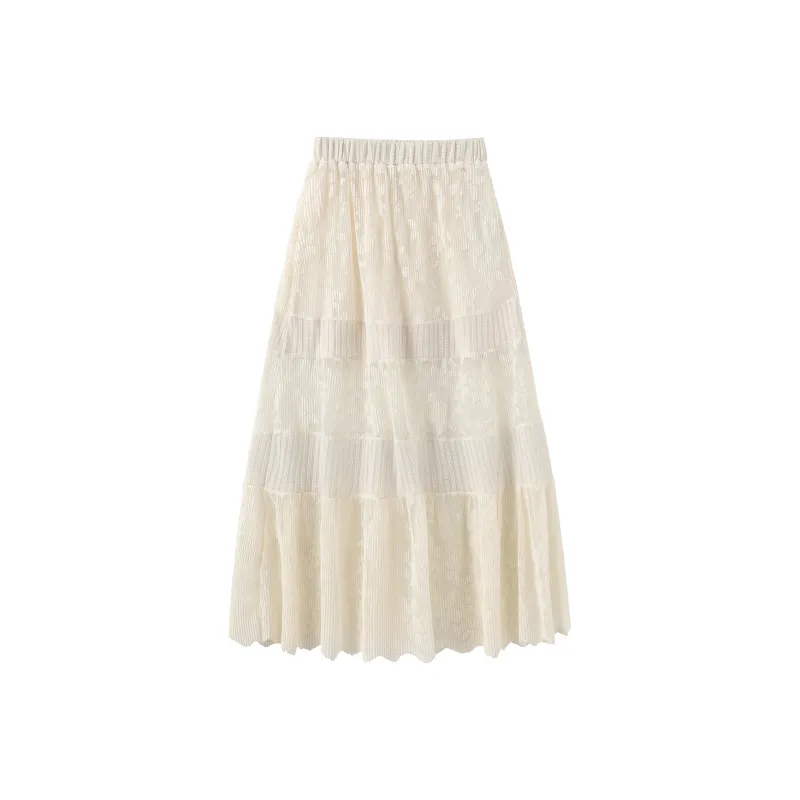 CUBIC Casual Long Skirt Women's Beige Apricot-0
