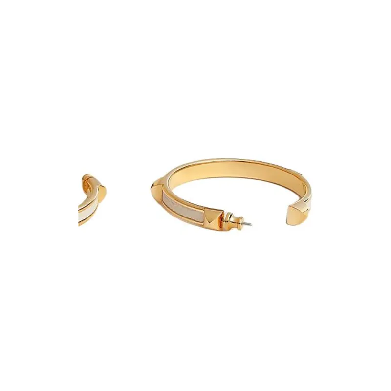 HERMES Calfskin, Metal, Leather Earrings Women's White-1