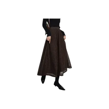 Late White Casual Long Skirts Women's Dark Coffee