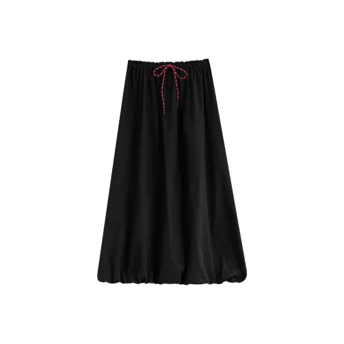 FANSILANEN 블랙 여성 캐주얼 롱 스커트