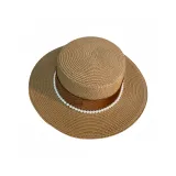 Khaki Pearl Satin Straw Hat