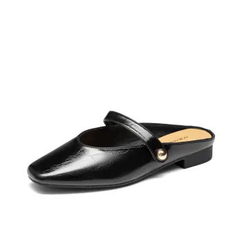AOKANG Rubber Sole Slip Resistant Closed Toe Slippers Women's Black
