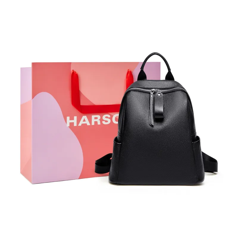 HARSON Cow Leather Backpack Unisex Black-0