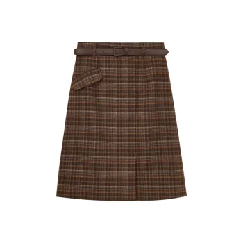 SHUIYUNJIAN Casual Long Skirts Women's Coffee Plaid