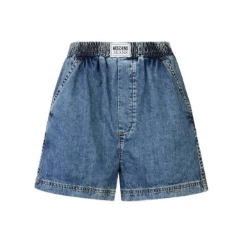 MOSCHINO Logo Appliqué Elasticated Waistband Denim Shorts