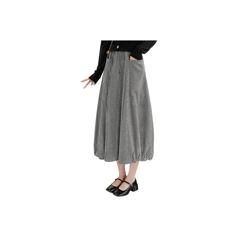 Cypress House Casual Long Skirt Women's Black White Plaid-0