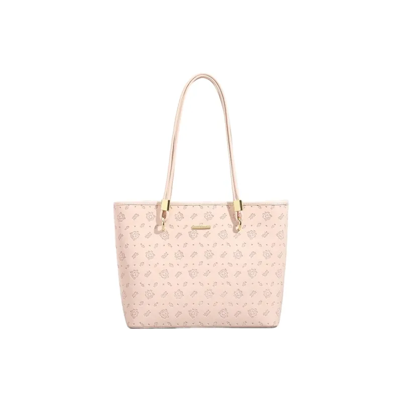 PESASRIE PU Tote Bag, Shopping Bag, Shoulder Bag Regular Women's Ecru/Light Pink-5