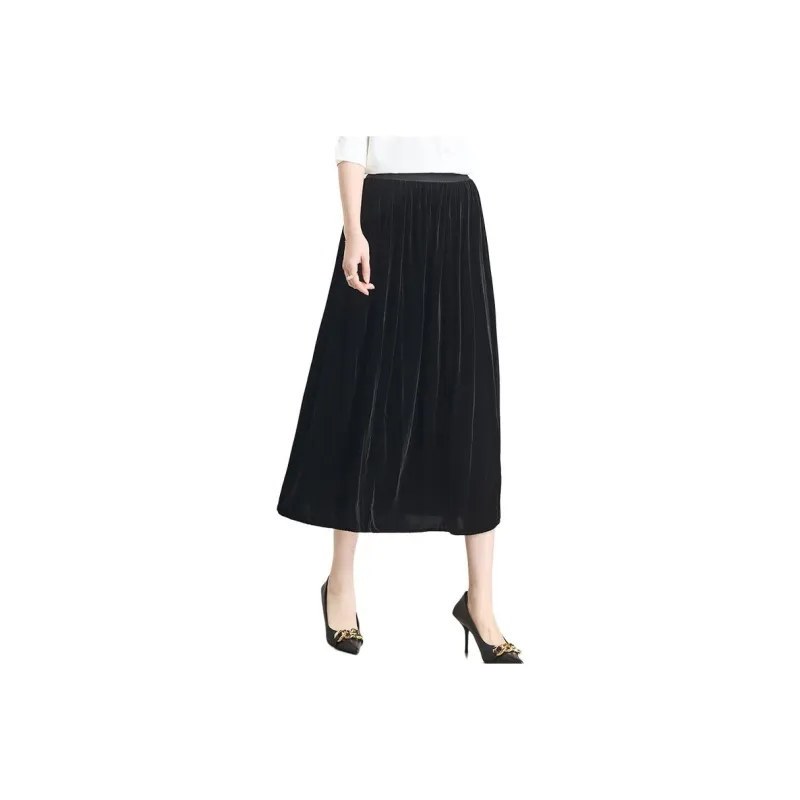 Yi Mengyuan Silk Casual Long Skirt Women's Black-0