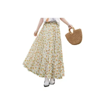 Cypress House Casual Long Skirt Women's White Yellow Floral