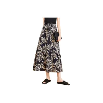 TOUCH Casual Long Skirt Women's Black With Beige Coffee Floral