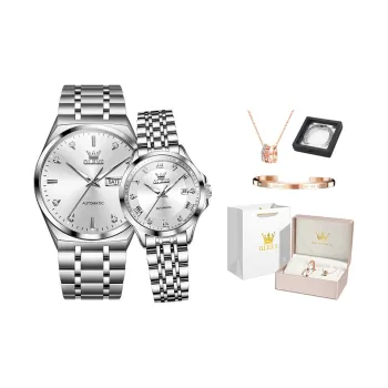 OLEVS Wisdom Series Mechanical Movement Stainless Steel Watchband Watch Unisex White Dial