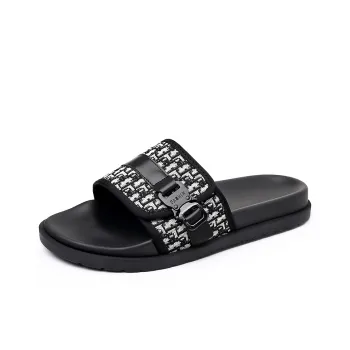 GESENLANG Rubber Sole PU Polyurethane Slip Resistant Abrasion Resistant Slide Slippers Men's Black