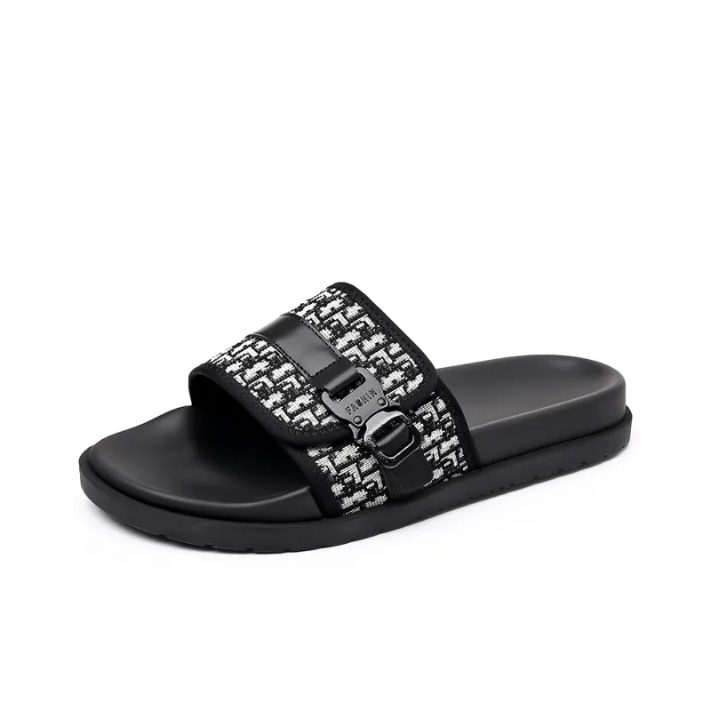 GESENLANG Rubber Sole PU Polyurethane Slip Resistant Abrasion Resistant Slide Slippers Men's Black-0
