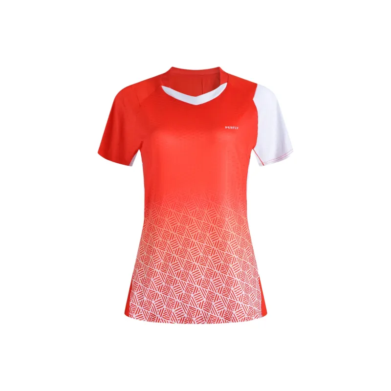 DECATHLON PERFLY TS560 Badminton Jersey Women's Red/Snow/Triumph Red-0