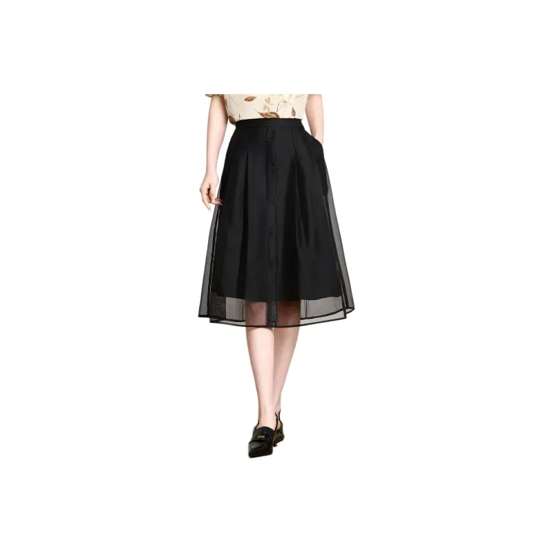 FENHONGMALI Casual Long Skirts Women's Black-0