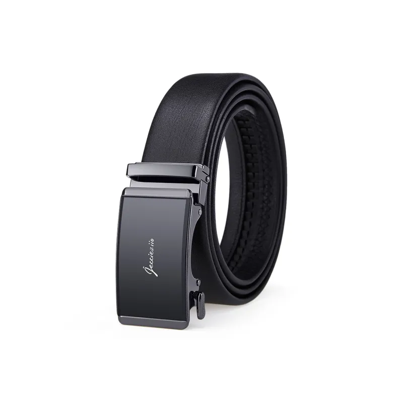 Jeccieziio Cow Leather Belts Men's Gunmetal Wide 3.5CM-0