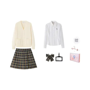 Tokyo Season Uniforms Women's Ecru Sweater+Yellow Plaid Skirt, Comes With Free Shirt+Boxer+Hanger