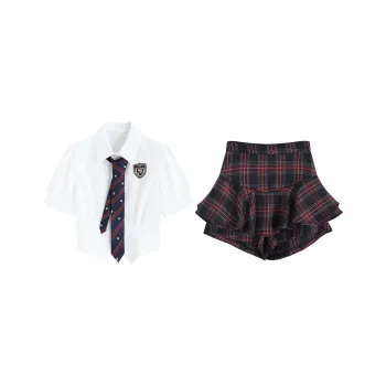 PZGE Uniform Women's Set Shirt+Tie+Plaid Skirt Pants