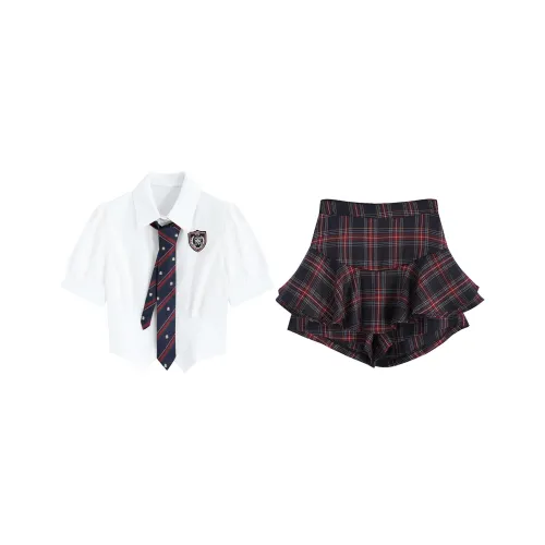 PZGE Uniform Women's Set Shirt+Tie+Plaid Skirt Pants