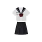 [Clothing Sets]Short-Sleeved Shirt+Black Mini Skirt+Free Burgundy Bow Tie+Black Calf Socks