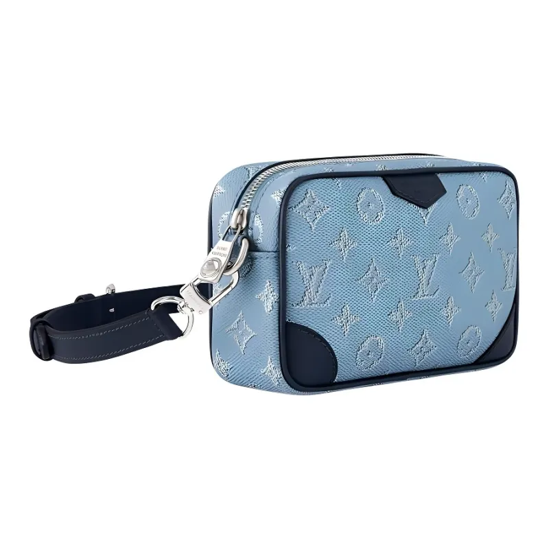 LOUIS VUITTON Monogram Heritage Coated Canvas Pochette, Shoulder Bag Men's Blue-1