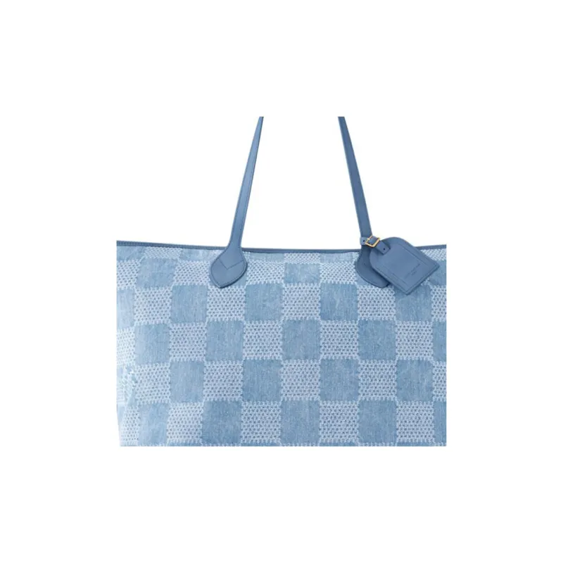 LOUIS VUITTON Nevereverfull DamierDenim3D Cotton Canvas Shoulder Bag Women's Blue-4