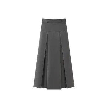OURUOKE Casual Long Skirts Women's Gray