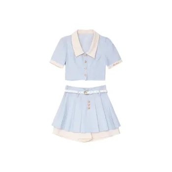 DOKZB Two Piece Skirt Sets Women's Blue