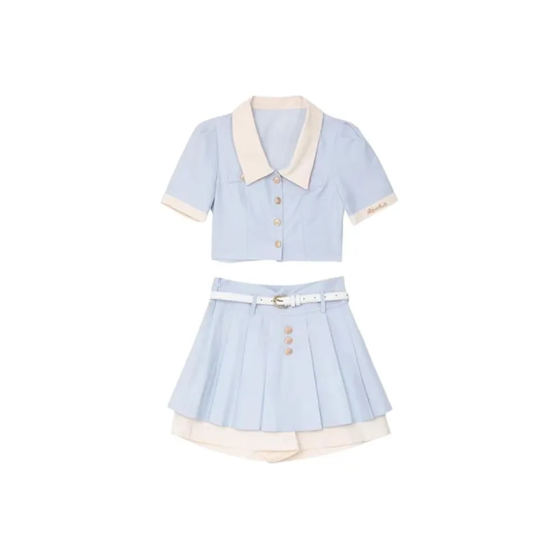DOKZB Two Piece Skirt Sets Women's Blue-0