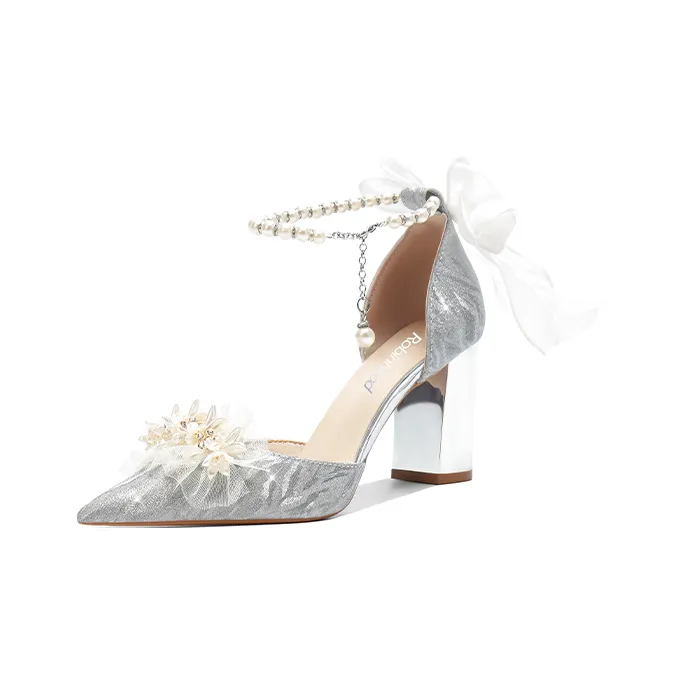 ROBINHOOD Chunky Heel High Heels For Women's Women's Silver-0