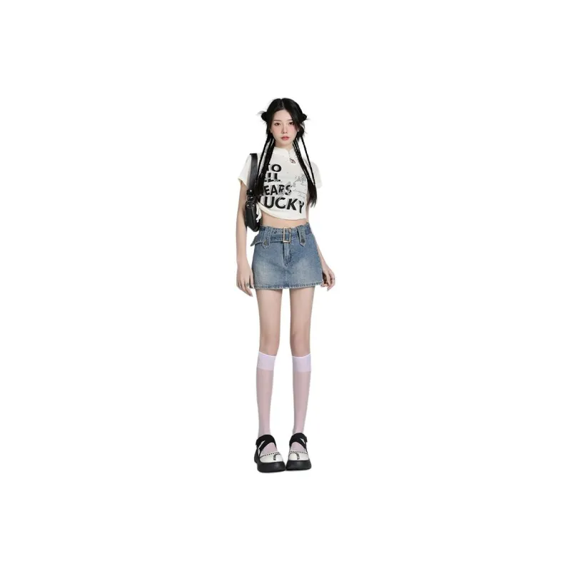Kazakhstan Denim Short Skirts Women's Vintage Blue-0