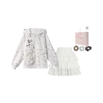 SNBL Skirt Set Lamb Pudding Women's White Coat+White Skirt