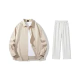 Clothing Set (Khaki Shirt+White Heather Gray Casual Pants)