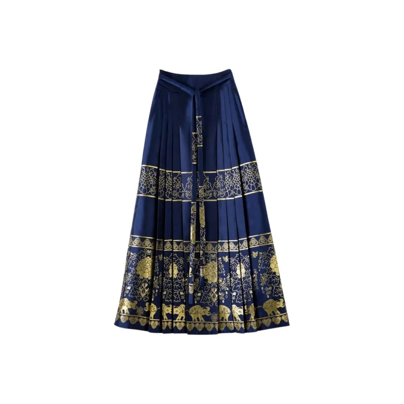 Late White Casual Long Skirts Women's Dark Blue-0