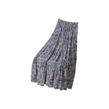 Cypress House Casual Long Skirts Women's Gray Purple Floral Pattern