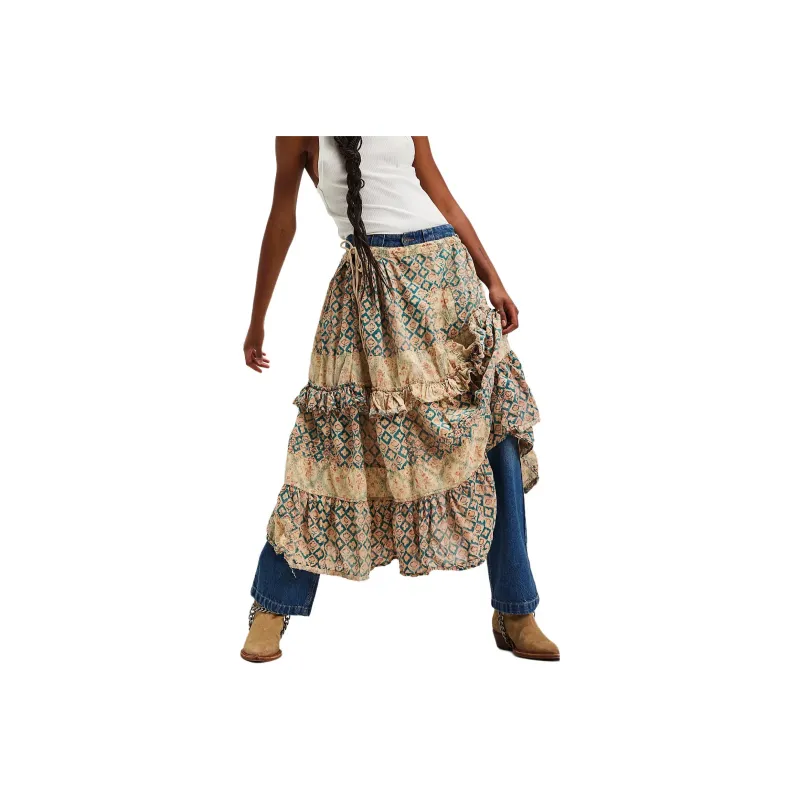 FREE PEOPLE Magnolia Pearl Zagora Skirt Casual Long Skirts Women's Tan/Tan-0